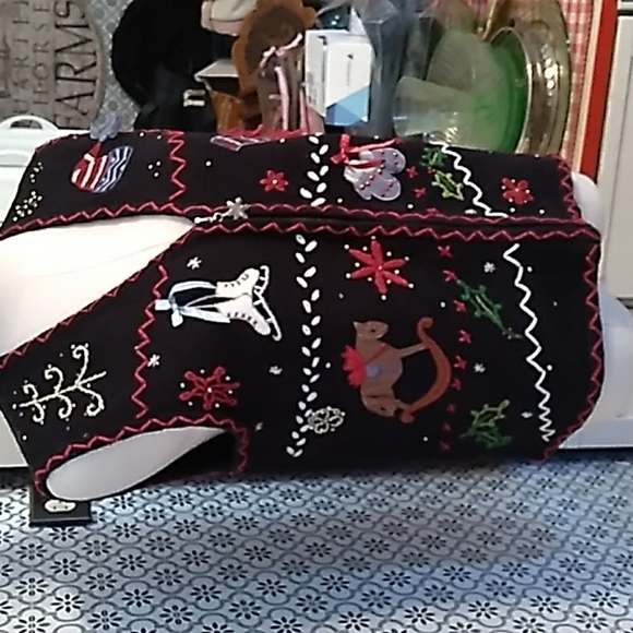 Designers Original Studio Joy ugly Christmas sweater cardigan vest medium - Picture 2 of 4